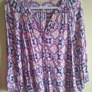 Crown&Ivy peasant top, pink, magenta, navy, baby blue, gold, smocked neck